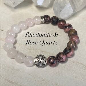 8mm Rhodonite & Rose Quartz Gemstone Bracelet